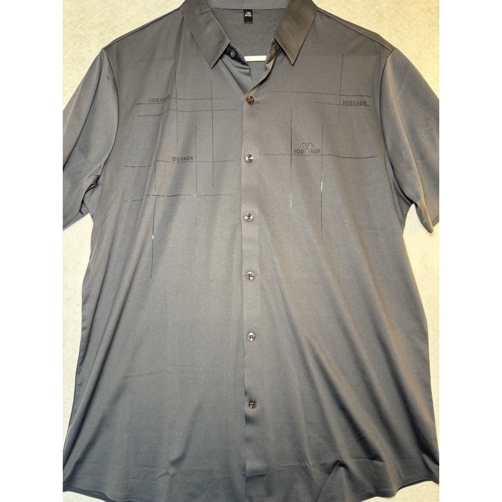LOEVADR Men Gray Button Up Shirt Short Sleeve Stretch Casual Graphic Size 120 - Picture 8 of 10